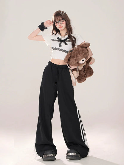 Ribbon Design Pants Street Drawstring American Casual