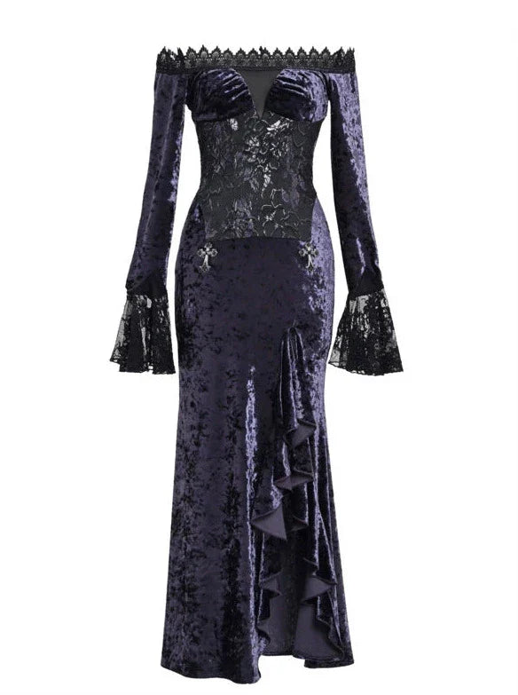 Mermaid Dress Slit One-Shoulder Slim Gothic Luna Velvet
