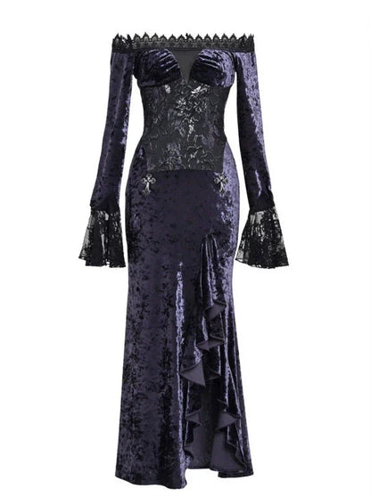 Mermaid Dress Slit One-Shoulder Slim Gothic Luna Velvet