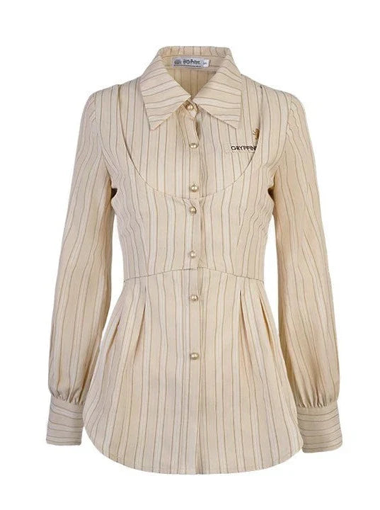 Collar Striped Faux Two-piece Polo Shirt