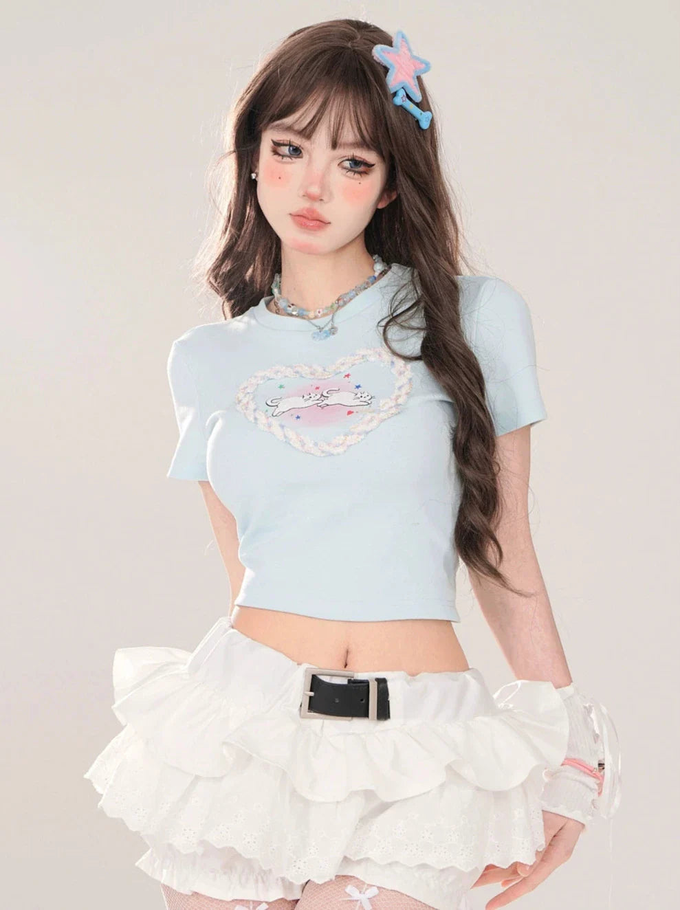 T-Shirt American Neck Love Short Round Cat