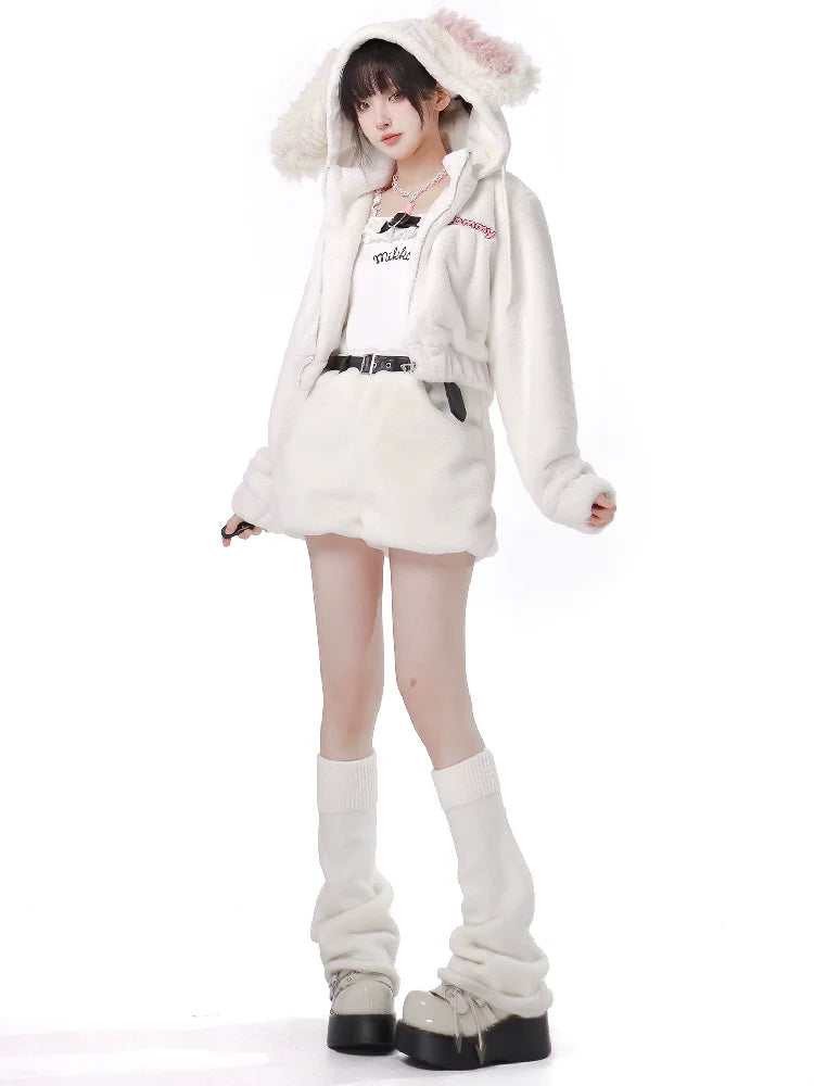 ウサギの耳の食べ物フェイクファーベルベットデザインスーツ