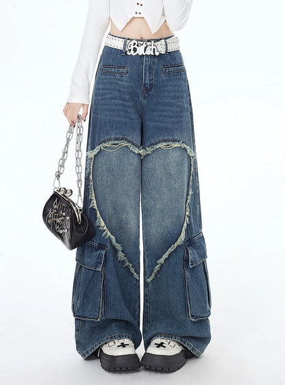Pantalon en jean large et ample avec cœur