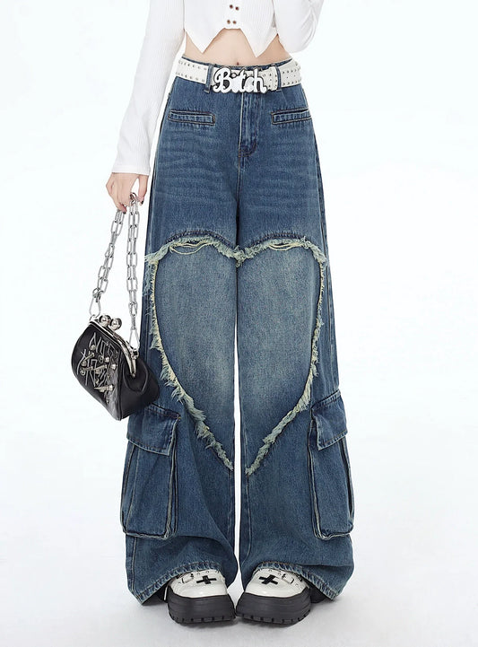 Pantalon en jean large et ample avec cœur