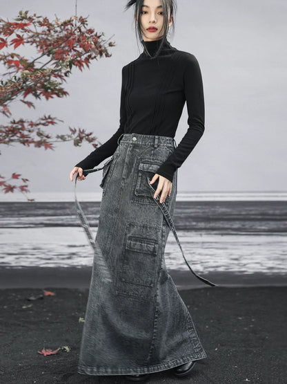 ロングデニムオシュスカート