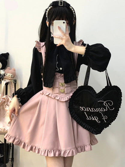 Color Sleep Frill Stand Volume Ribbon Shirt