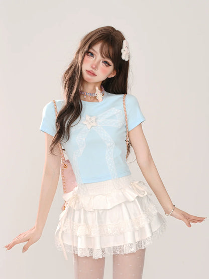 Lace Ice Blue Top Slim Short