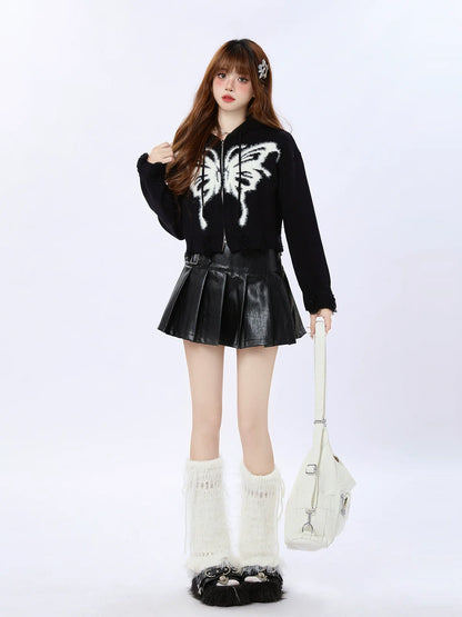 Cardigan en tricot américain Foodie Double Butterfly Zip