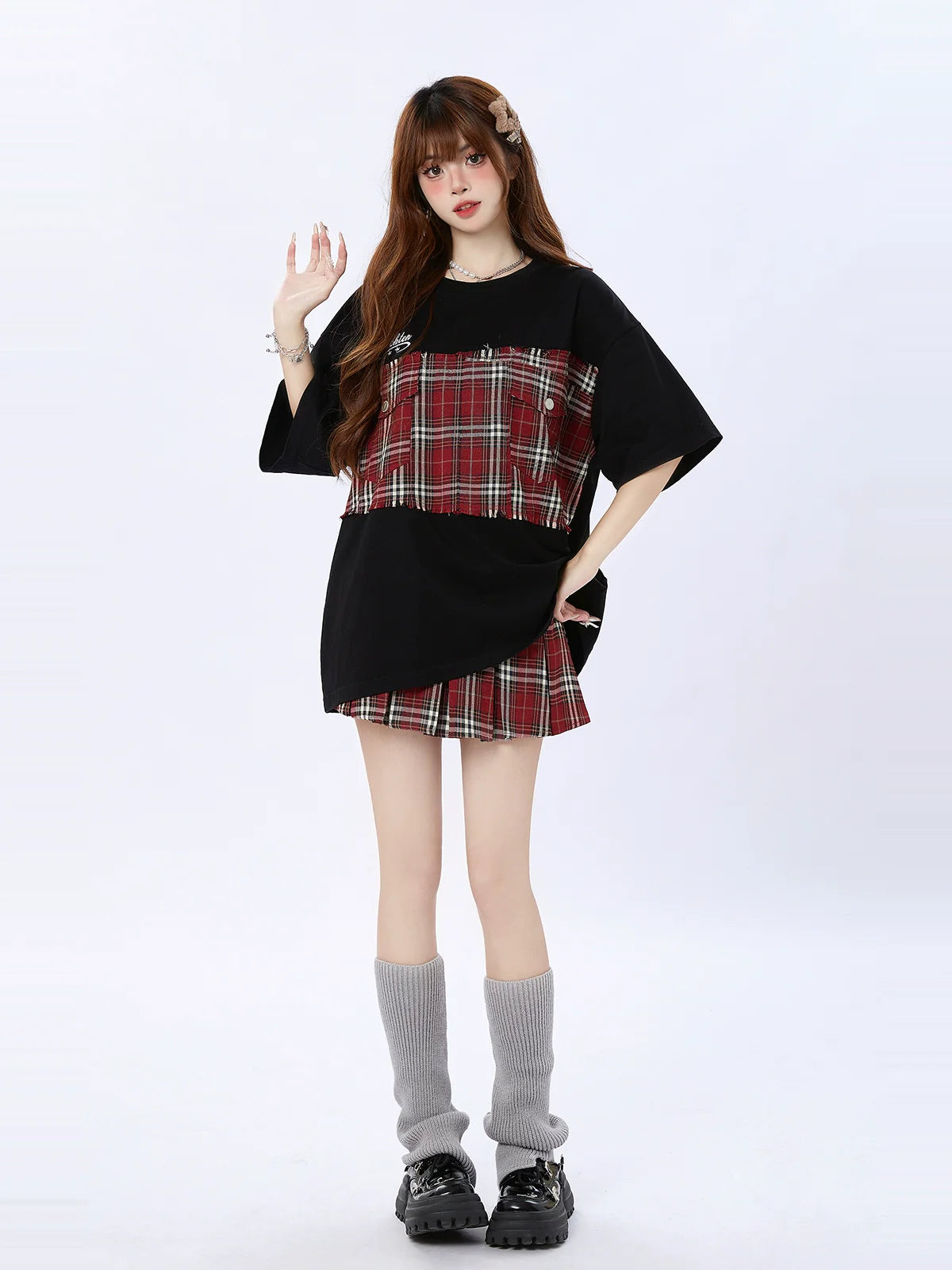 Lockeres T-Shirt Oversize Karo