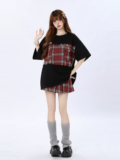 Lockeres T-Shirt Oversize Karo
