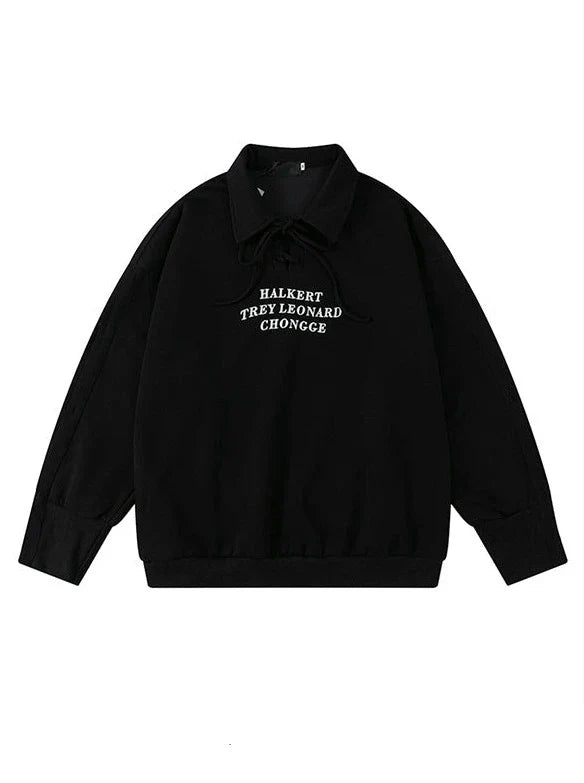 Polo Strap Design Sweatshirt Loose Collar