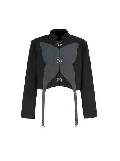 Haut court bicolore argenté motif papillon