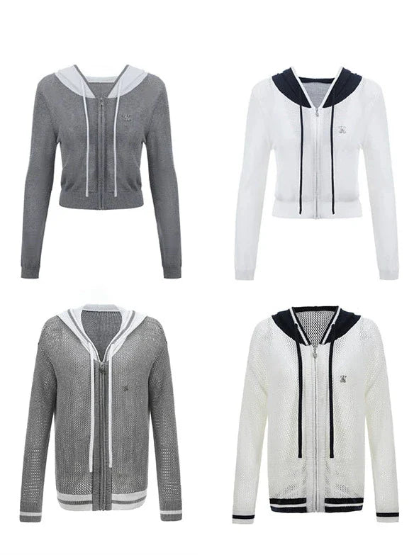 Sheer Zip Mesh Knit Short/Long Hoodie