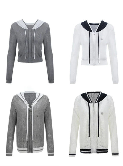 Sheer Zip Mesh Knit Short/Long Hoodie