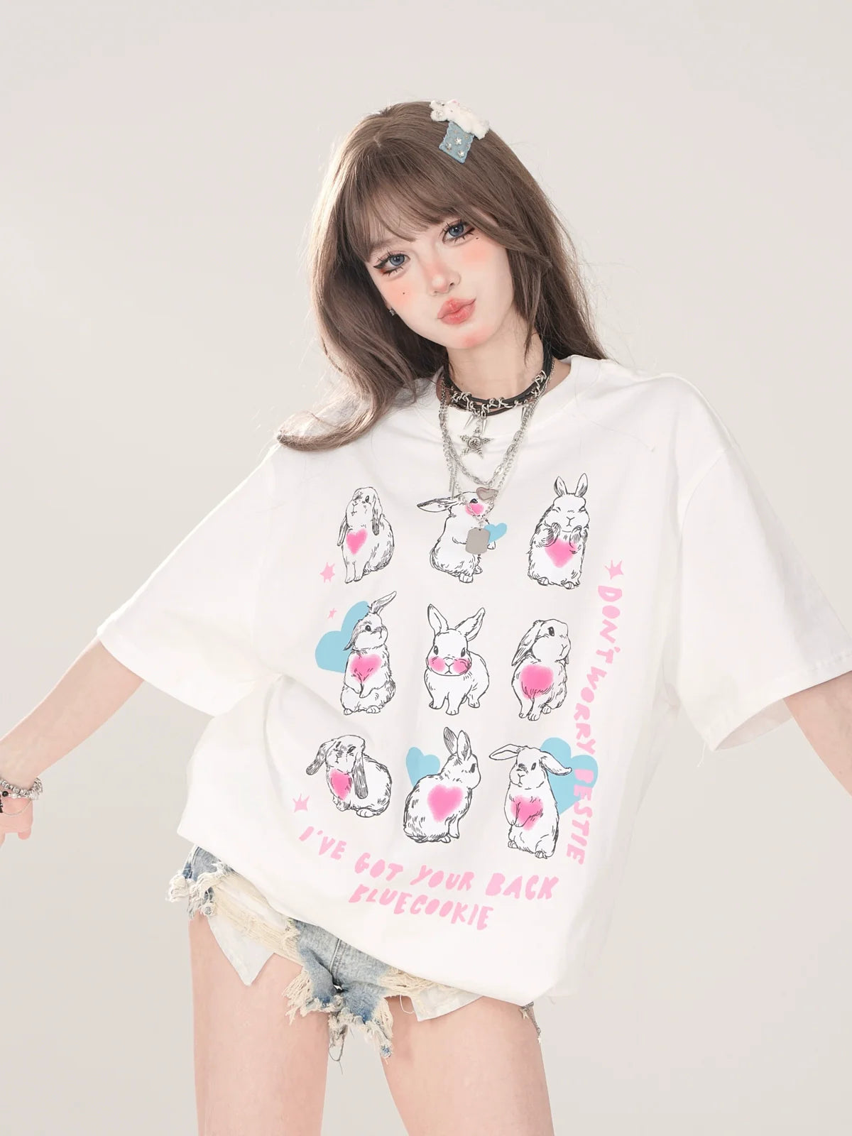 Design Illustration T-Shirt Niedlich Künstlerische Lose Kaninchen