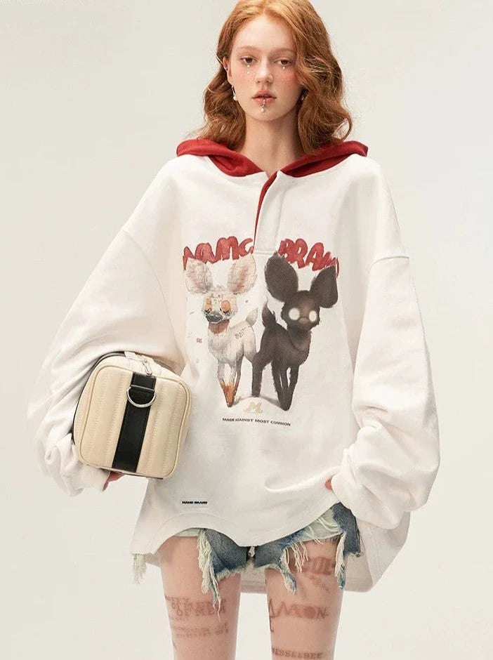 Sweat à capuche ample avec illustration d'animal à capuche