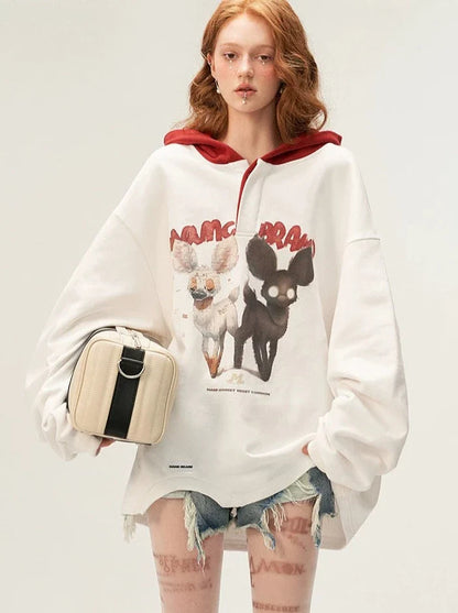 Sweat à capuche ample avec illustration d'animal à capuche