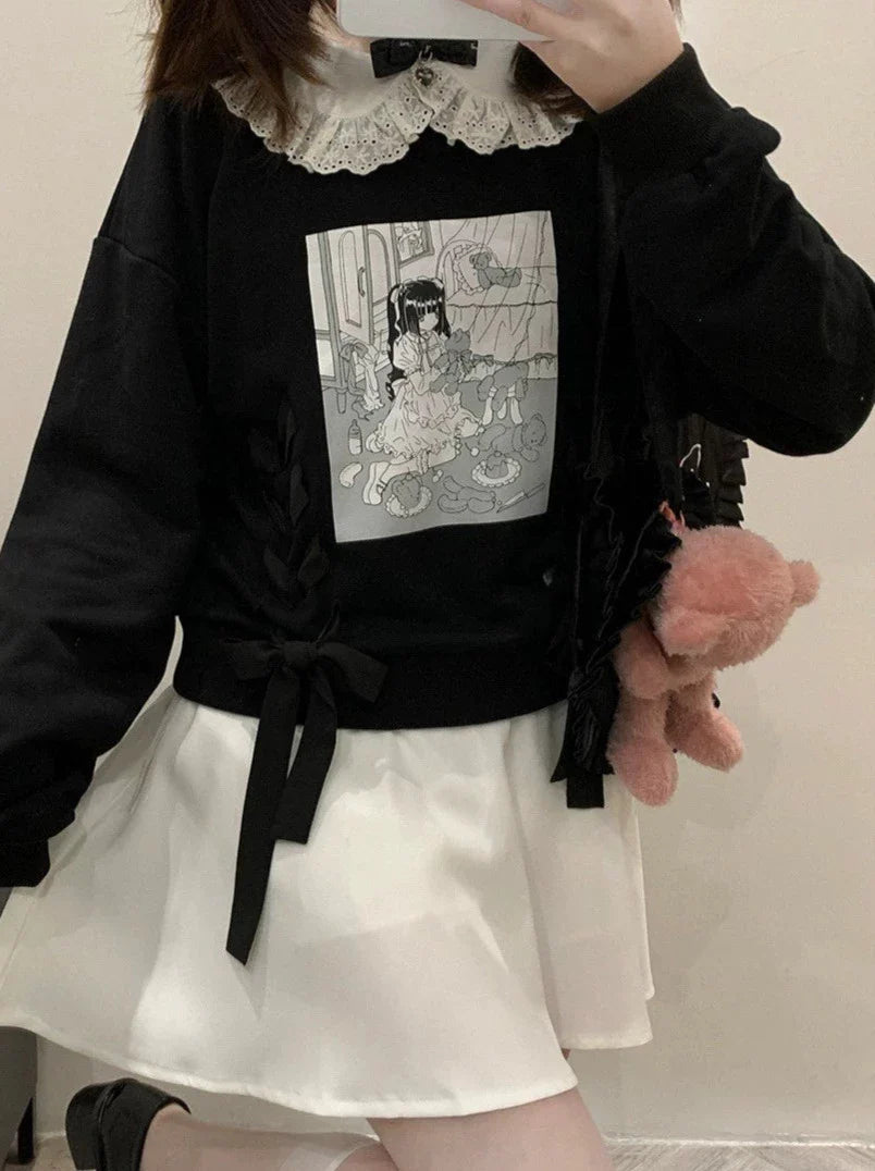 Illustration Printed Doll Color Sweatshirt