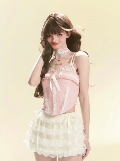 Tiered Lace Apricot Frilled Skirt