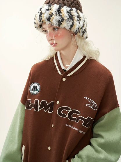 Veste en cuir bicolore avec logo américain