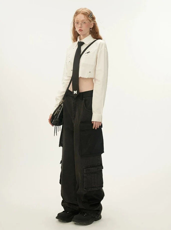 Pantalon cargo ample foncé à la mode