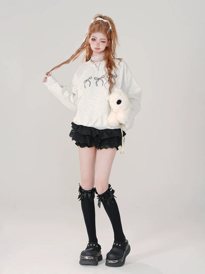 Sweatshirt Ribbon Cute Neck Crew