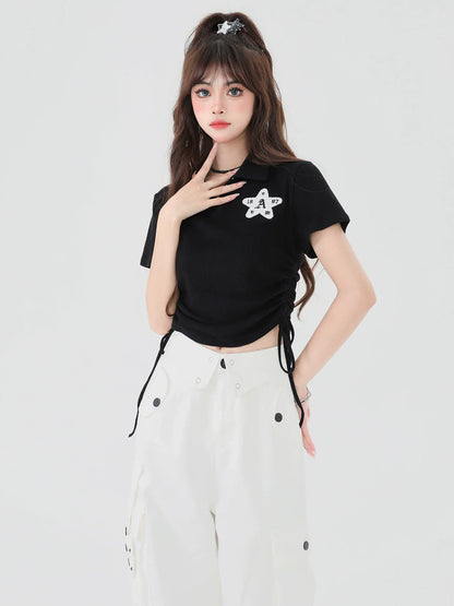 Lace-up Button Top Waist