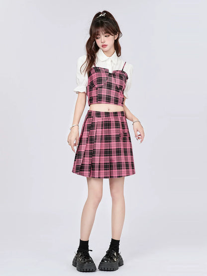 Suspender Style Top Skirt College Checked