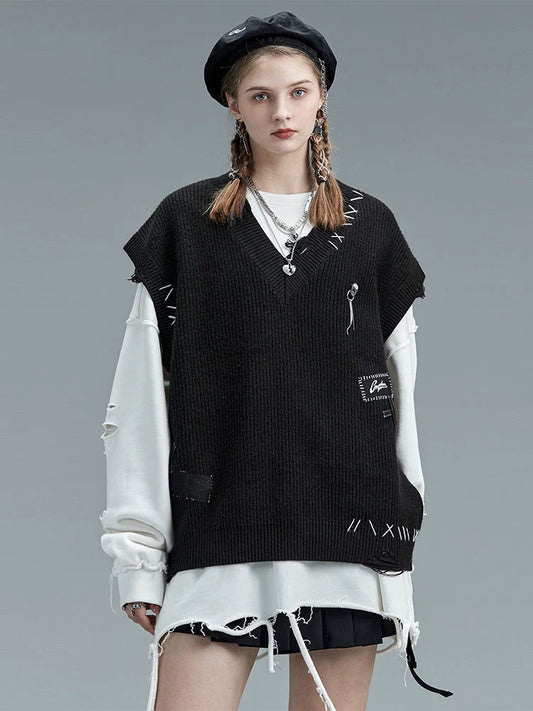 Gilet foncé mode col en V ample
