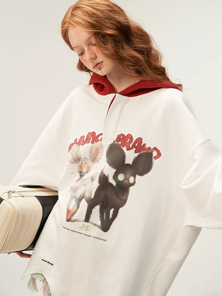 Sweat à capuche ample avec illustration d'animal à capuche