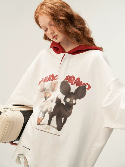 Sweat à capuche ample avec illustration d'animal à capuche