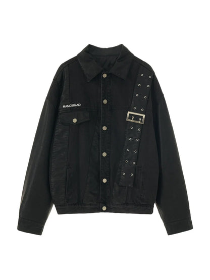 Veste en denim à bretelles en cuir