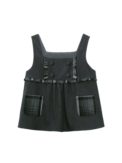 Gilet à carreaux style collège et style ruban, jupe de costume blanche à volants, chemise à volants originale à volants
