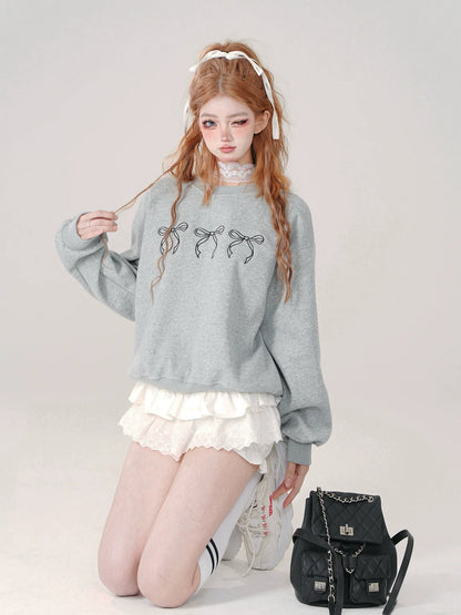 Sweatshirt Ribbon Cute Neck Crew