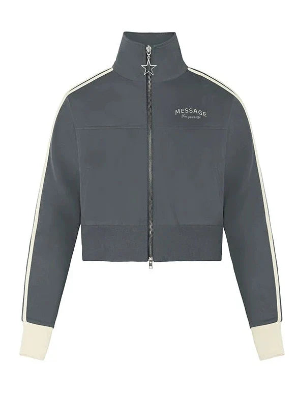 Top Zipper Mode Short Logo High Collar