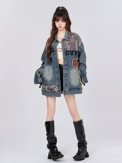 Veste rétro en jean ethnique épissée