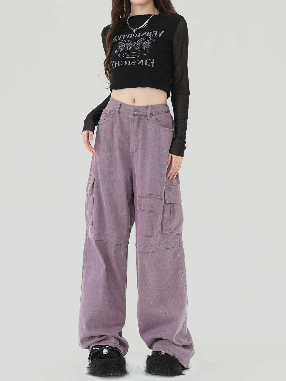 Purple American Cargo Denim Pants Retro