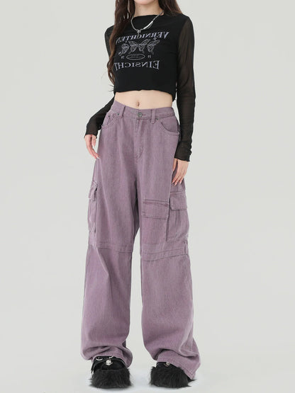 Purple American Cargo Denim Pants Retro