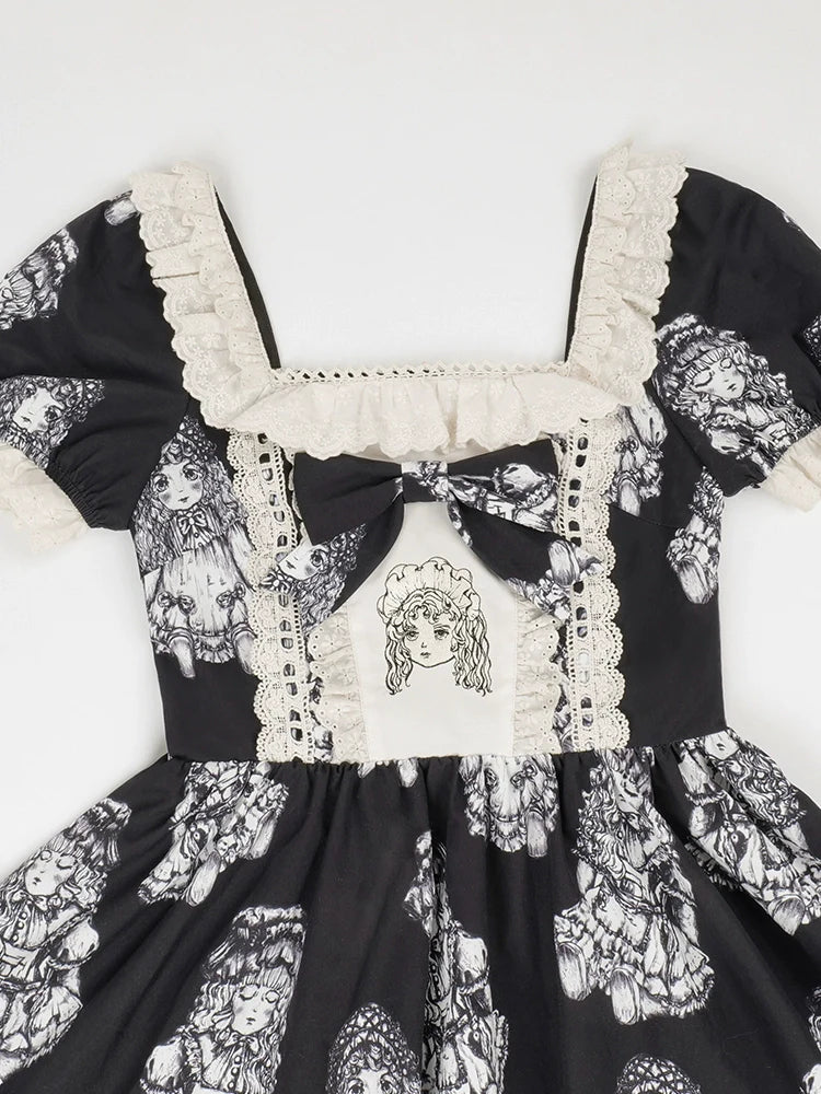 Ensemble de robe de nuit brodé de poupées imprimées