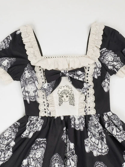 Ensemble de robe de nuit brodé de poupées imprimées