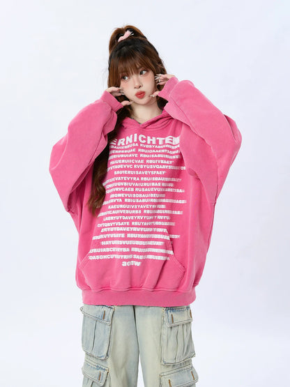 Sweat à capuche imprimé lettre rétro américain