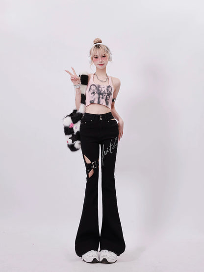 Open Pants Belt Dark Design Flared