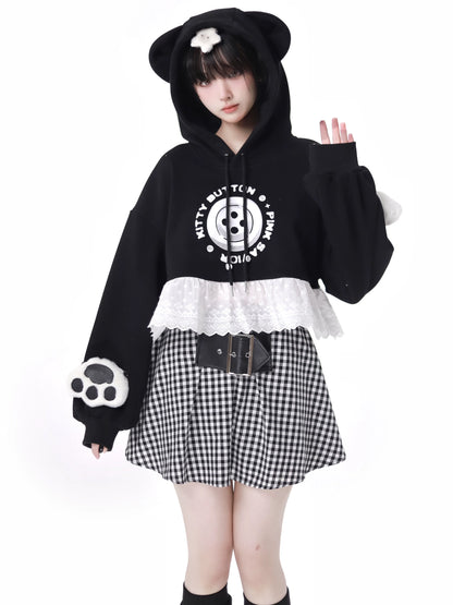 Plash Black Food Sweat Chest Long Singing Long Skirt Suit