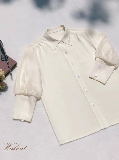 Jupe en mousseline de soie, style ruban, accessoires intérieurs, col en V, chemise crème, gilet d'université