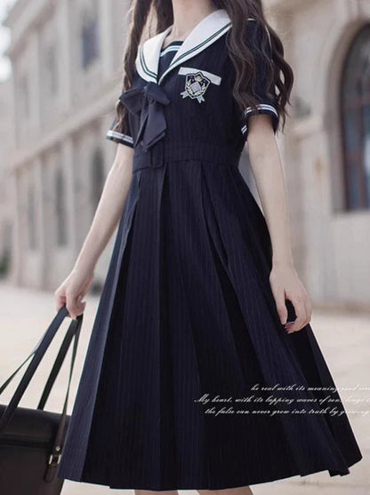 Dress Emblem Collar Striped Black + Badge Ribbon Sailor