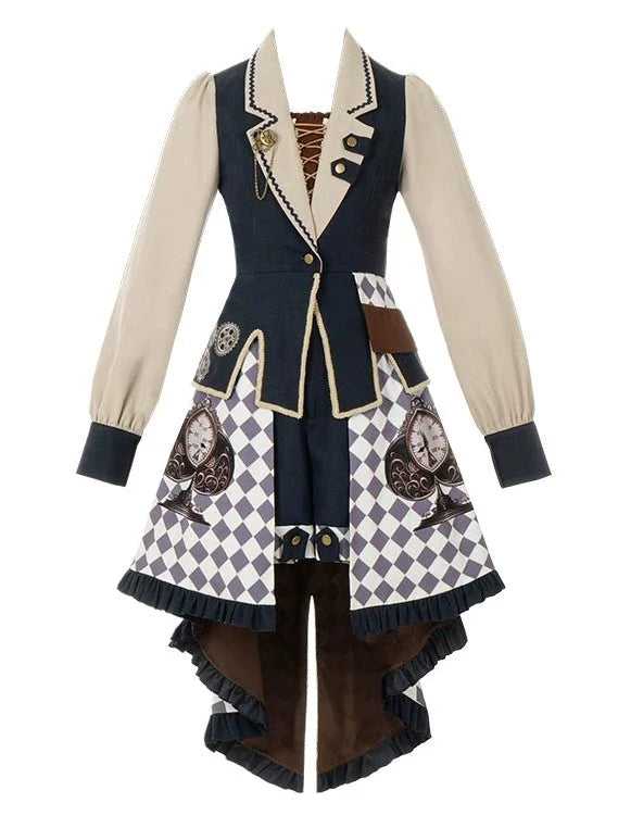 Setup Steampunk Lolita Print Fischschwanz Stickerei