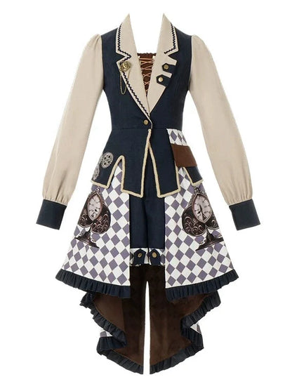 Setup Steampunk Lolita Print Fischschwanz Stickerei