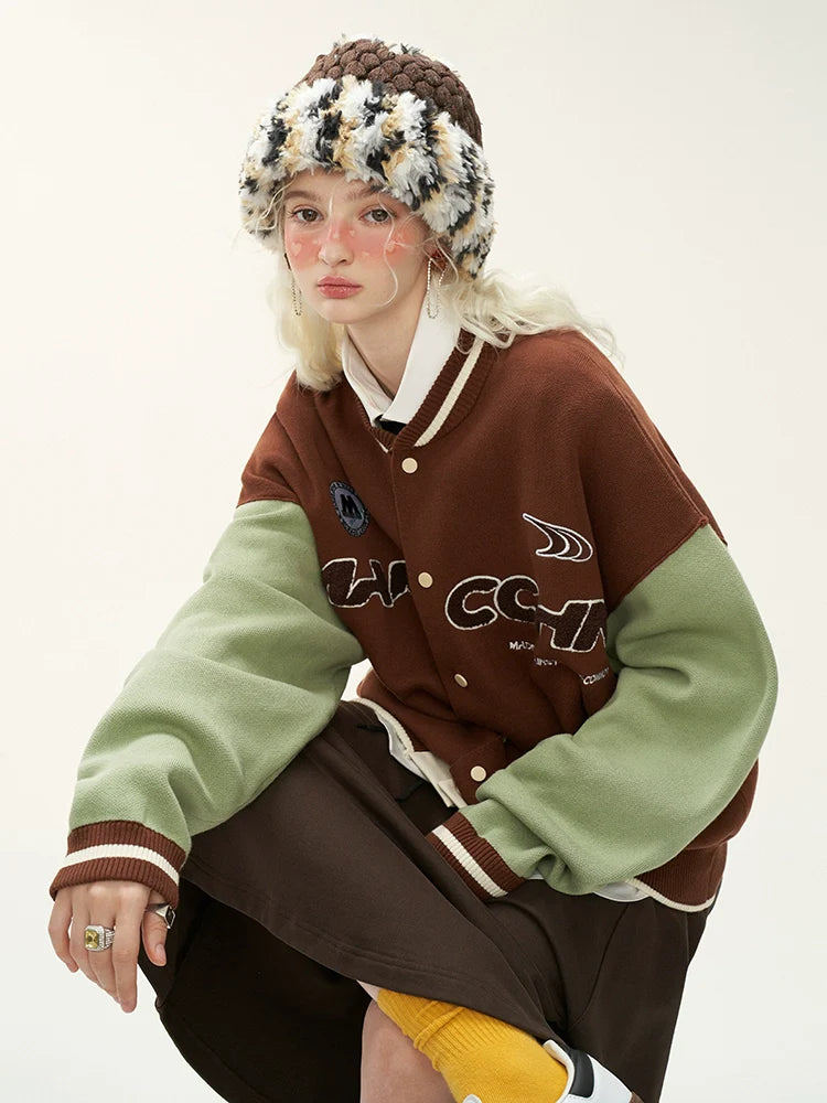 Veste en cuir bicolore avec logo américain