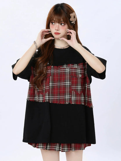 Lockeres T-Shirt Oversize Karo