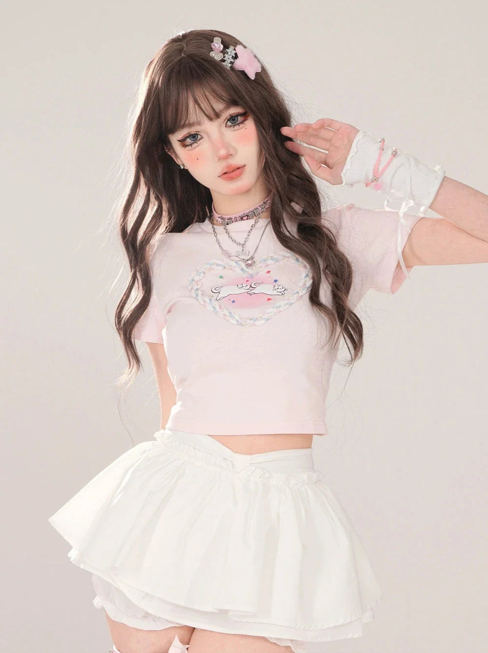 T-Shirt American Neck Love Short Round Cat